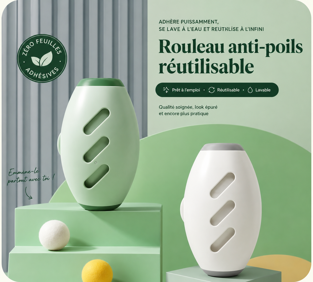 Rouleau anti-poils réutilisable